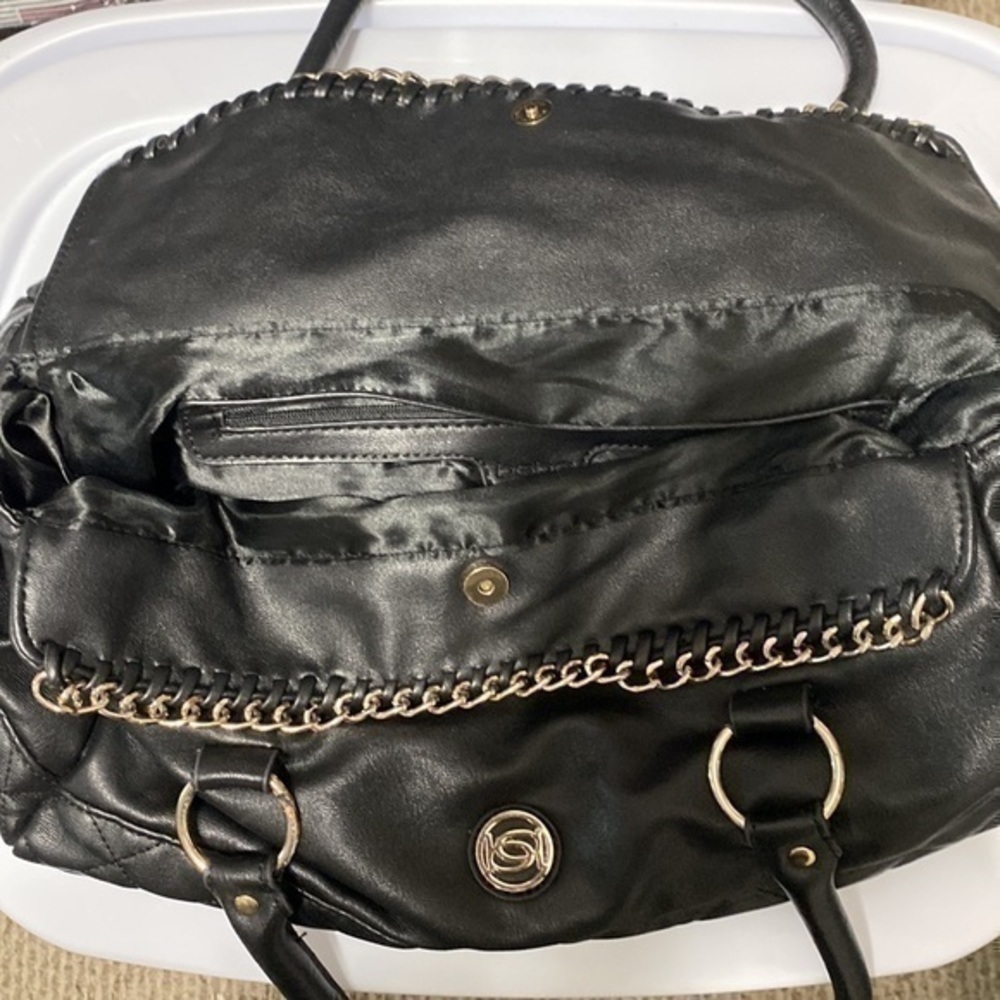 Bebe Sarah Satchel Black Quilted w/ Chain Accent! - Picture 7 of 11